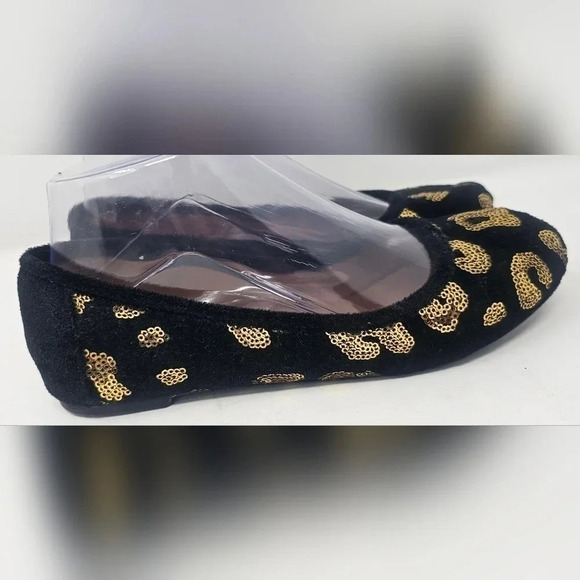 Lucky Brand Women's Elisabeta Black Velvet Flats With Gold Sequins Size 6.5 - Picture 3 of 16